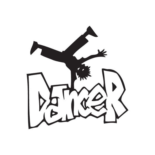 Graffiti dancer wall decal with black silhouette and spray-style letters