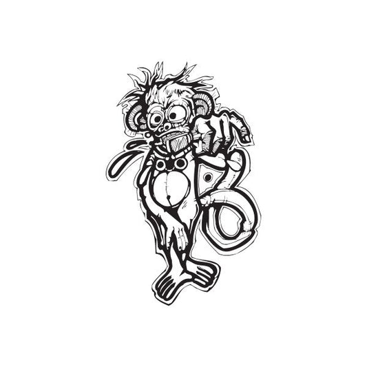 Black-and-white graffiti-style dancing monkey sticker decal with cartoon face