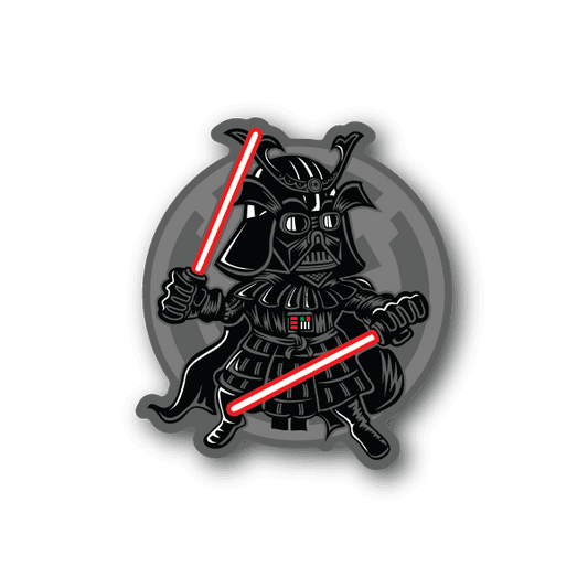 Samurai vinyl sticker of armored warrior holding a sword, with red glowing highlights