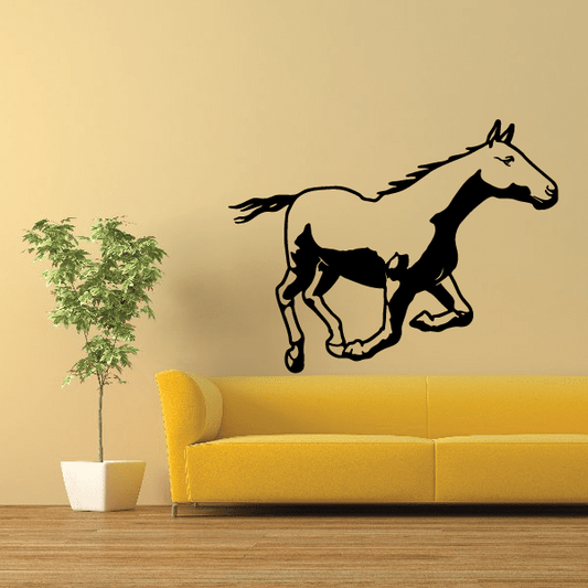 Darting pony wall decal in black outline silhouette