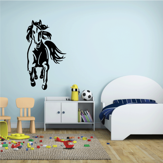 Stylized black horse decal with rearing front legs and flowing mane