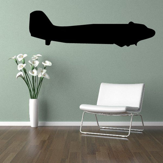 DC-3 airplane decal, black side-profile aircraft silhouette