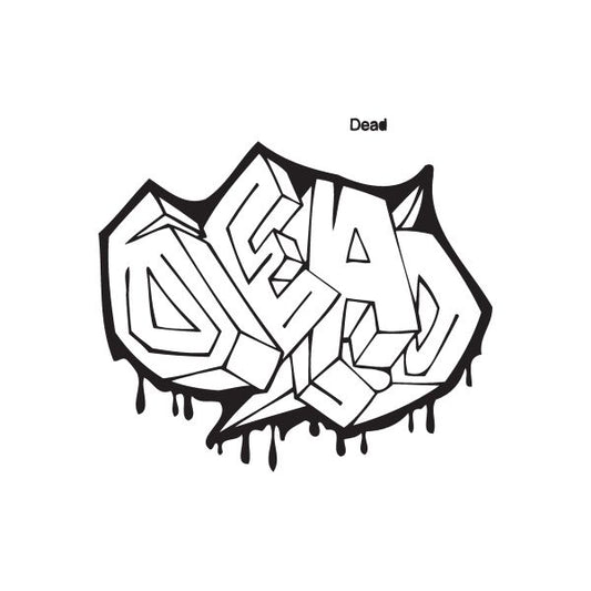 Graffiti decal with 'Dead' in white and black block letters, dripping
