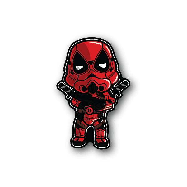 Dead trooper vinyl sticker with red helmeted character, black outline, and blaster