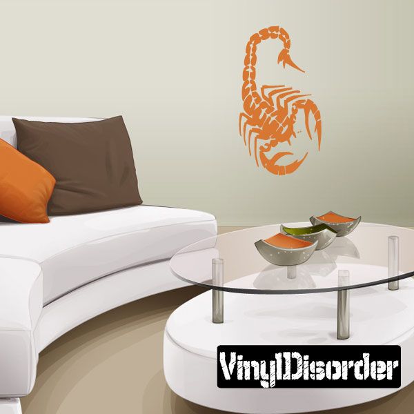 Orange scorpion wall decal with curved tail and segmented body