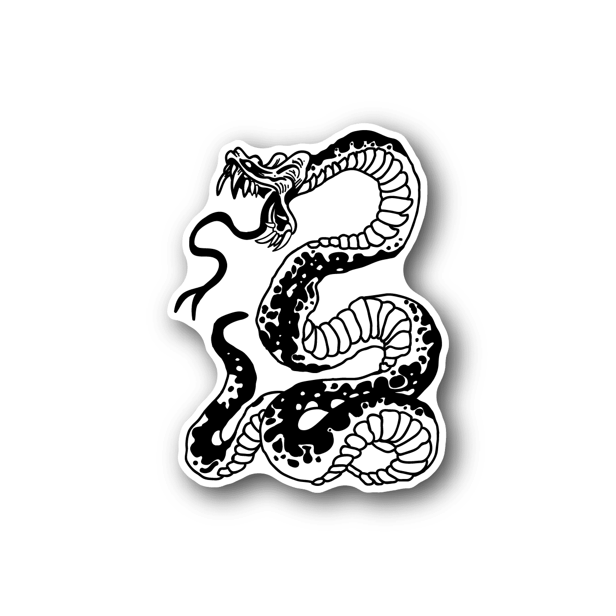 Deadly snake vinyl sticker, black and white coiled snake design