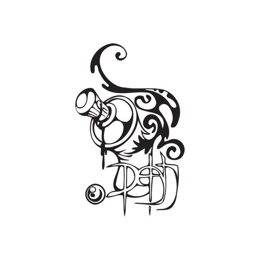 Stylized death graffiti decal featuring a skull and roses, black and white