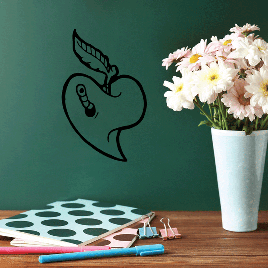Decorative heart decal with black outlined heart and bird design