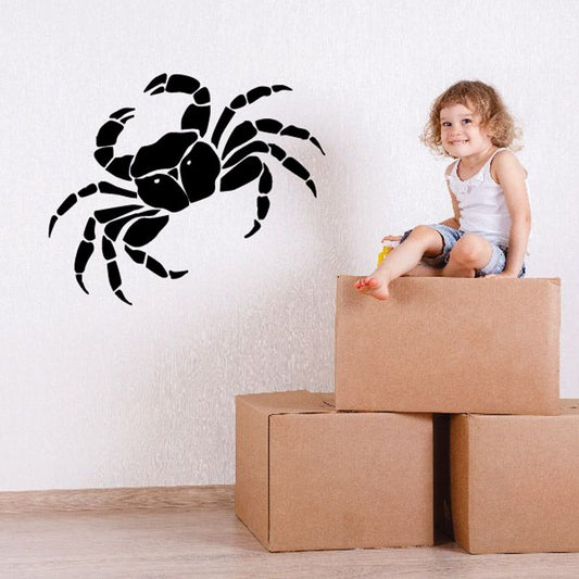 Deep sea crab wall decal, black crab silhouette with raised claws