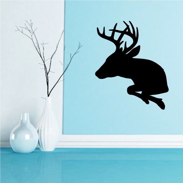 Climbing deer buck half-body wall decal, black silhouette