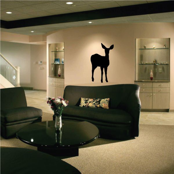 Deer fawn watching wall decal with black silhouette