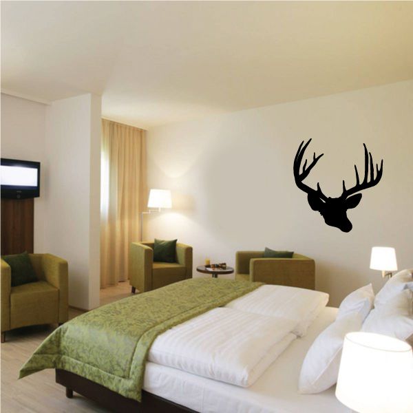 Black deer head with antlers wall decal, silhouette design