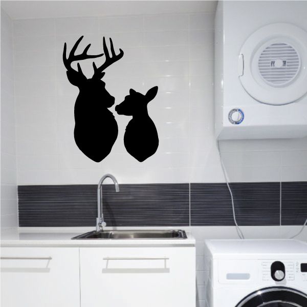 Deer family buck and fawn wall decal with black silhouette