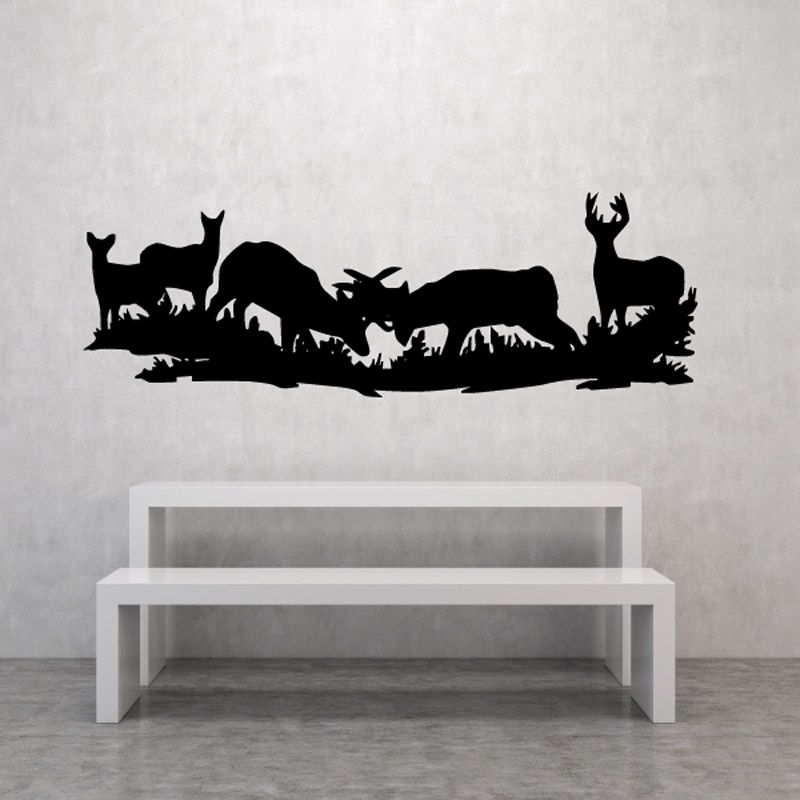 Deer herd fighting wall decal with black silhouette