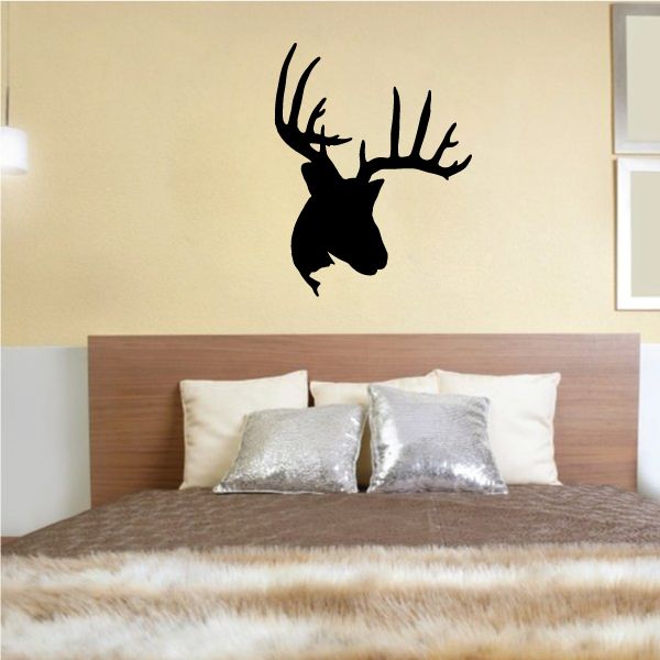 Deer head with antlers wall decal in black silhouette