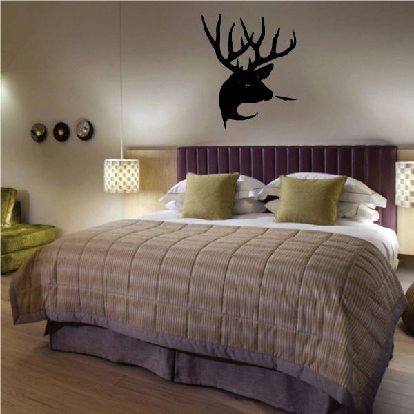 Black deer head antlers wall decal with turning profile