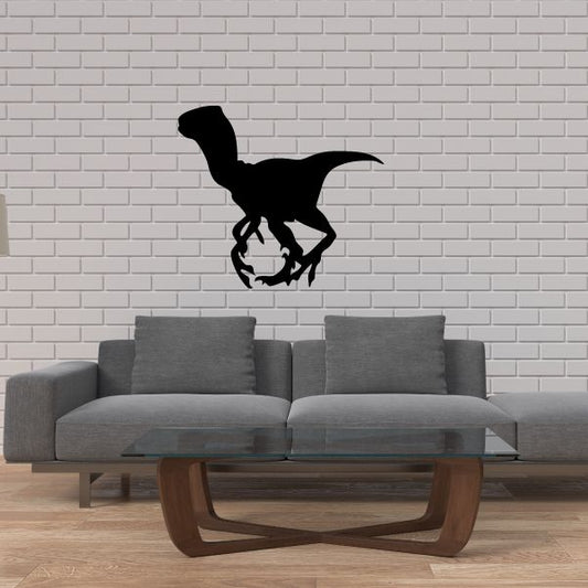 Deinonychus decal, black dinosaur silhouette with open jaws and clawed feet