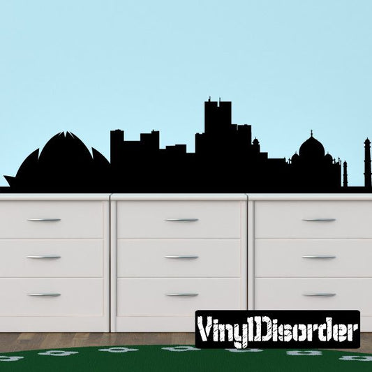 Black Delhi skyline vinyl decal with domes and tower silhouettes