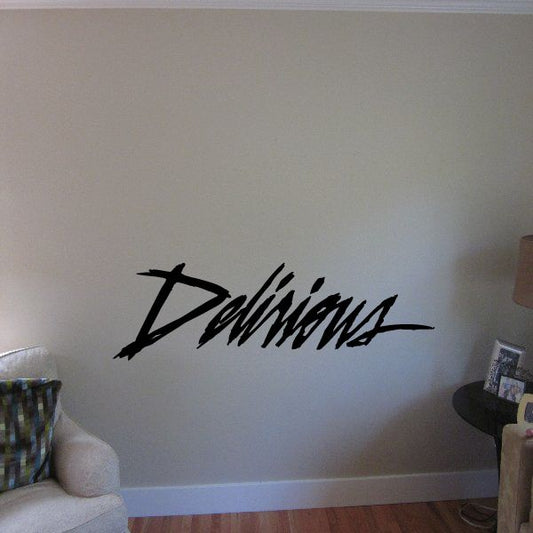 Black cursive Delirious decal lettering