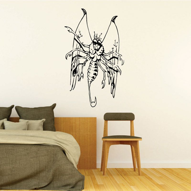 Demon winged scorpion wall decal with black line-art insect details