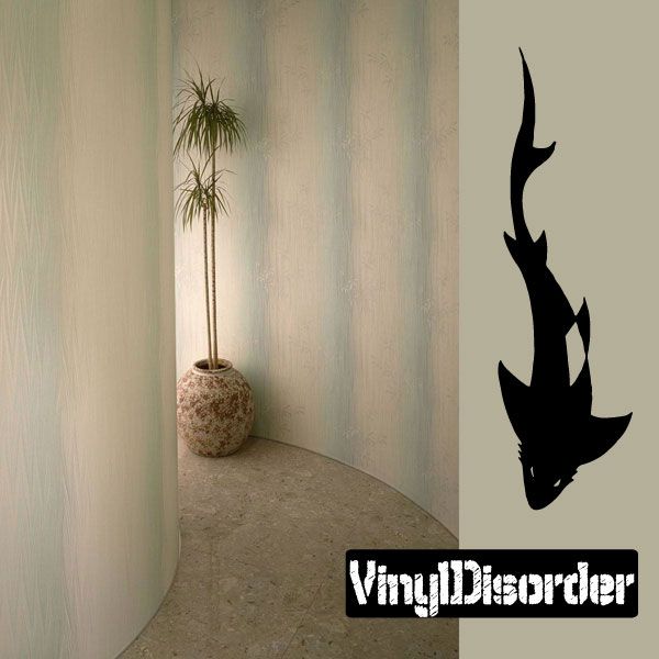 Depth diving shark wall decal, black silhouette