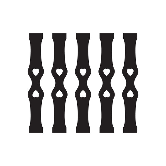 Car window vinyl decal with five black vase shapes and heart cutouts