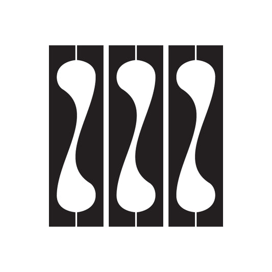 Vinyl decal sticker with three vertical wavy stripe panels, white on dark