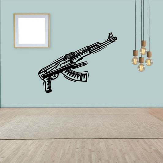 AK-47 assault rifle decal with detailed black rifle graphic