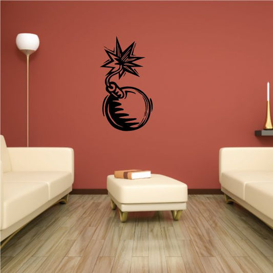 Detailed bomb decal wall sticker, black bomb with starburst and fuse