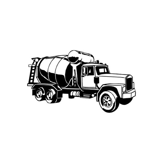 Cement truck decal with black-and-white line art mixer truck graphic