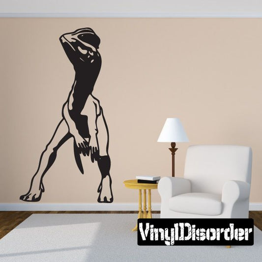 Black detailed Dilophosaurus dinosaur wall decal with open-mouth head and crest