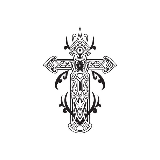 Image of Detailed Cross with Tribal Embellishments Decal