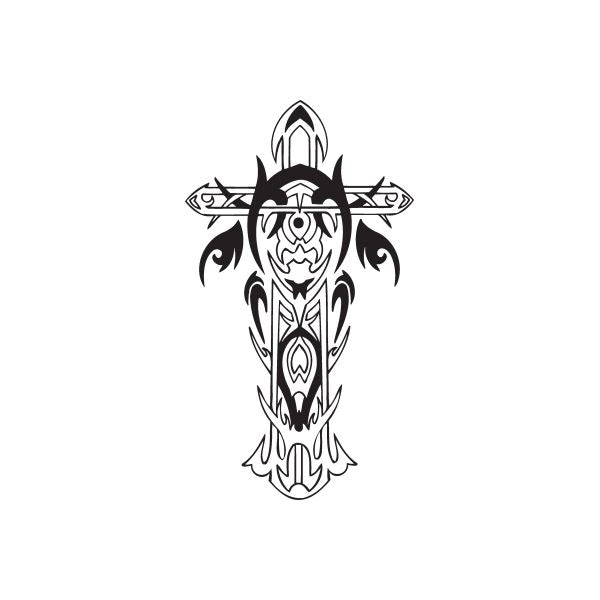 Image of Detailed Cross with Tribal Flames Decal