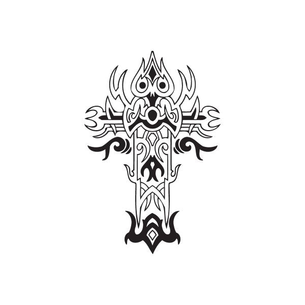 Image of Detailed Cross with Tribal Horns Decal
