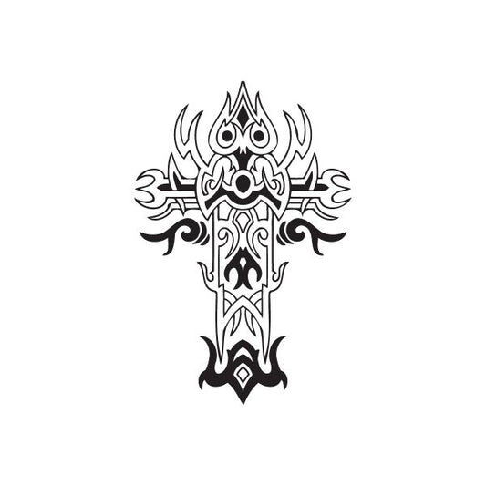 Image of Detailed Cross with Tribal Horns Decal