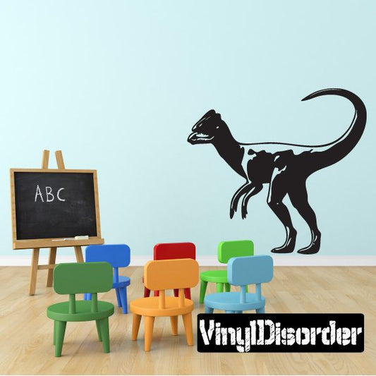 Dilophosaurus dinosaur wall decal with black frill and long tail