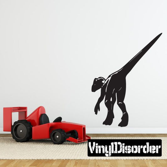 Walking away Dilophosaurus wall decal, black dinosaur outline with crest details