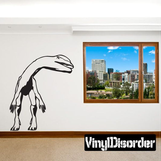 Detailed Dilophosaurus dinosaur decal with black outline and open mouth