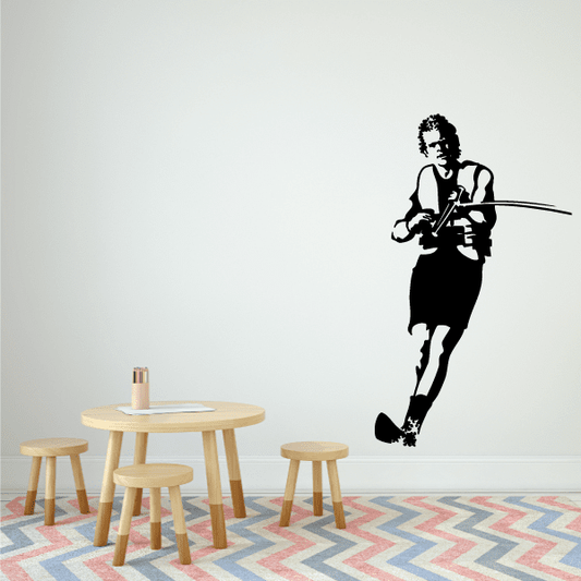 Male water skier wall decal with detailed black silhouette figure