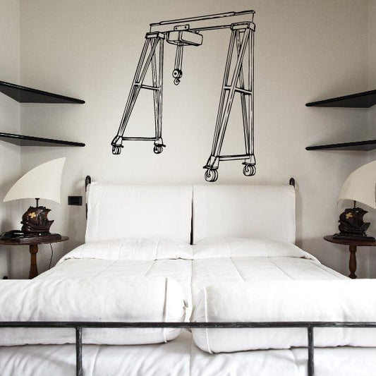 Detailed mobile lift wall decal with wheeled gantry illustration