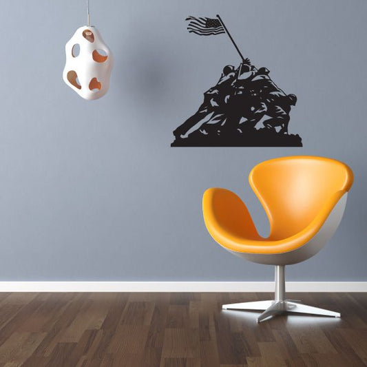 Ragged flag Iwo Jima wall decal, black flag-raising scene illustration