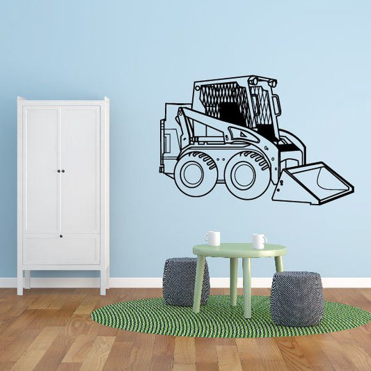Skid steer loader wall decal with detailed line-art vehicle and bucket.