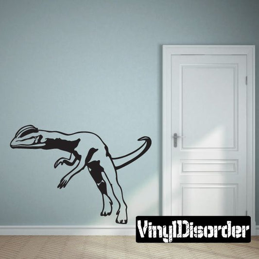 Dilophosaurus dinosaur wall vinyl decal with frill silhouette, black