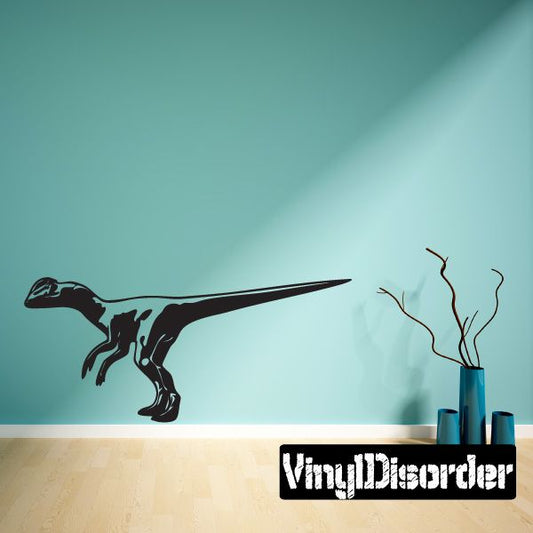 Standing Dilophosaurus wall decal, black dinosaur silhouette with head crest