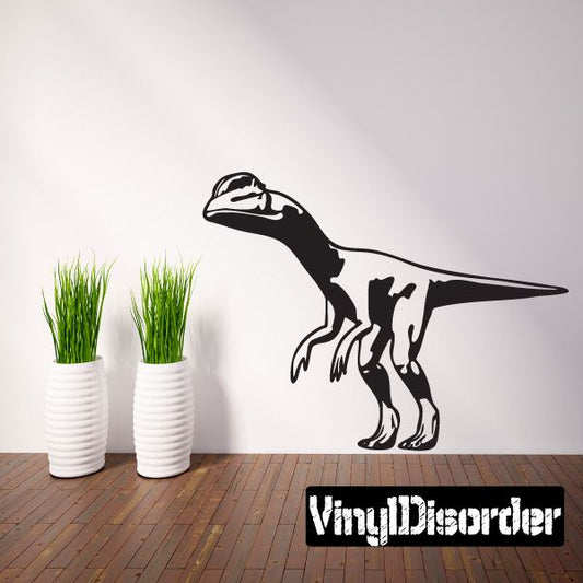Dilophosaurus wall decal in black and white, waiting dinosaur silhouette