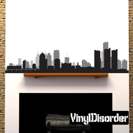 Detroit Michigan skyline decal with gray skyscraper silhouette on dark strip