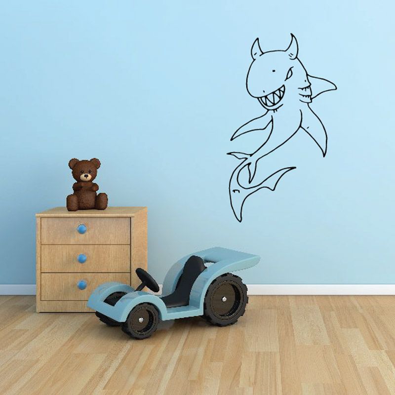 Devil horn shark wall decal with smiling cartoon shark and small devil horns