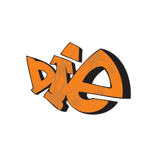 3D graffiti text sticker with orange letters and black outline