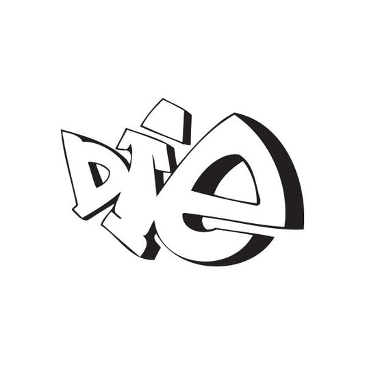 Text graffiti decal, black and white stylized lettering