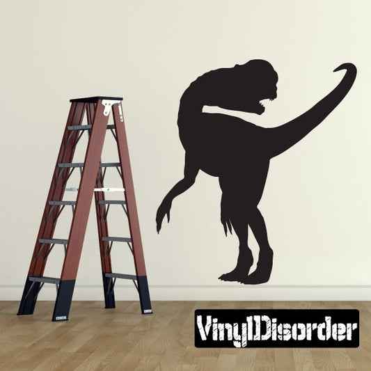 Dilophosaurus looking back wall decal, dark dinosaur silhouette